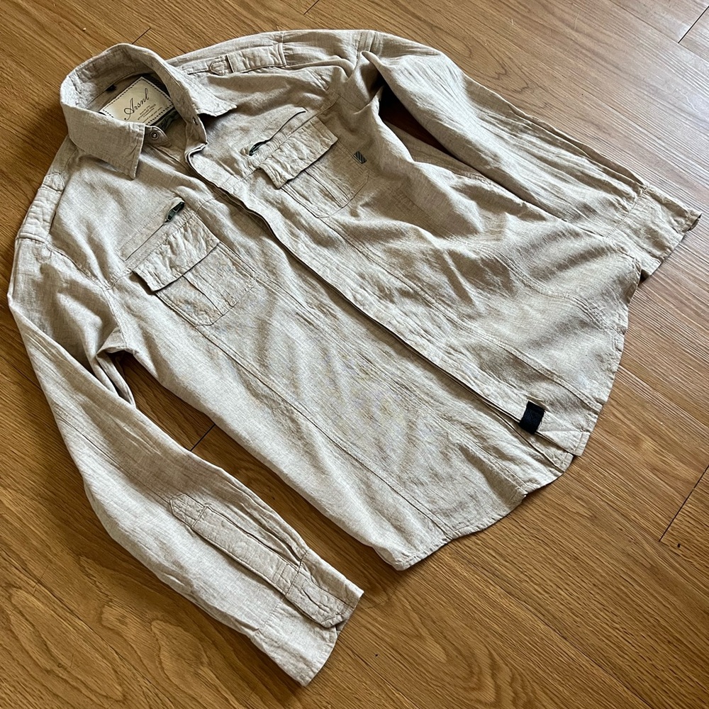 MENS ARSNL LINEN TYPE BUTTON UP SHIRT L